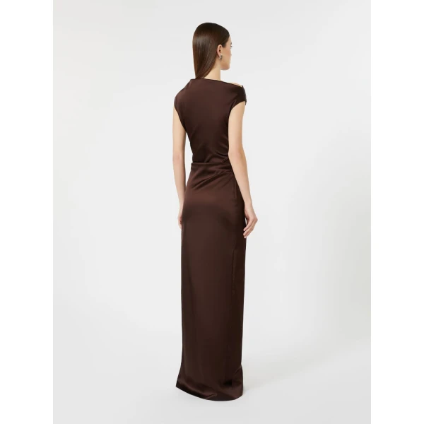 Max Mara Dream Long Stretch Satin Dress in Dark Brown | Evening Gowns | Coveti