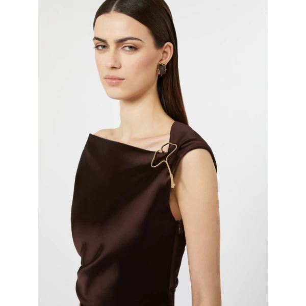 Max Mara Dream Long Stretch Satin Dress in Dark Brown | Evening Gowns | Coveti