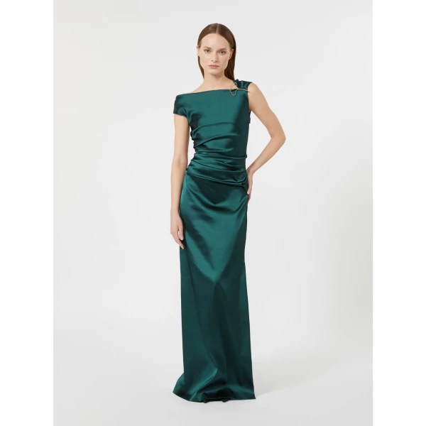 Max Mara Dream Long Stretch Satin Dress in Dark Green | Evening Gowns | Coveti