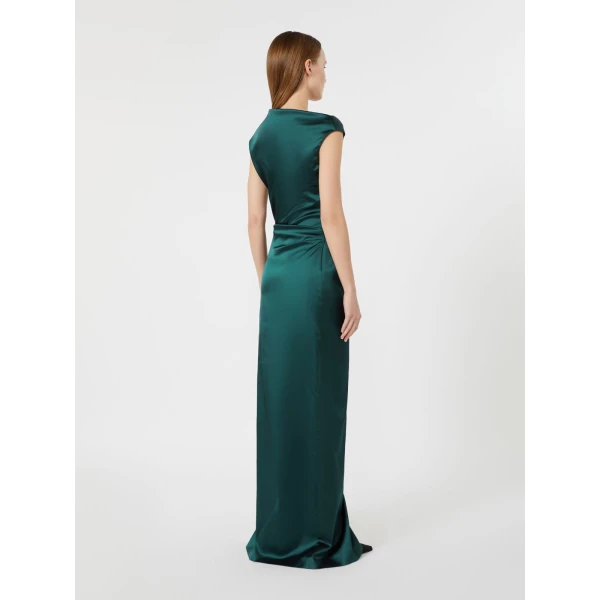 Max Mara Dream Long Stretch Satin Dress in Dark Green | Evening Gowns | Coveti