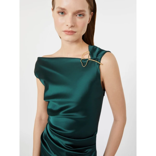 Max Mara Dream Long Stretch Satin Dress in Dark Green | Evening Gowns | Coveti