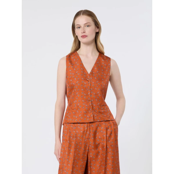 Max Mara Dritto Printed Silk Gilet in Terra Cotta | Vests | Coveti