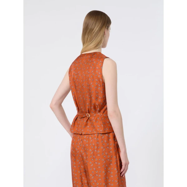 Max Mara Dritto Printed Silk Gilet in Terra Cotta | Vests | Coveti