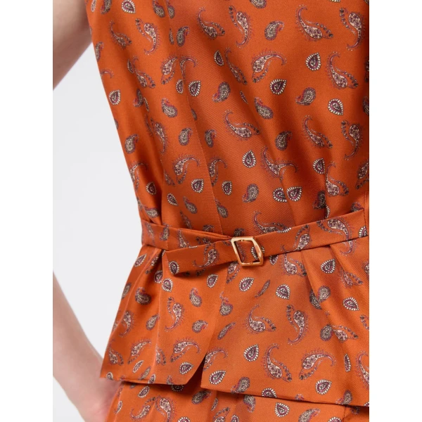 Max Mara Dritto Printed Silk Gilet in Terra Cotta | Vests | Coveti