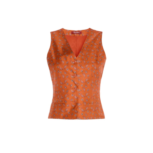 Dritto Printed Silk Gilet in Terra Cotta