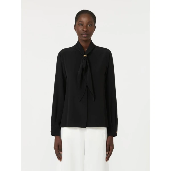 Max Mara Dry Silk Shirt with Scarf Detail in Black | Shirts | Coveti