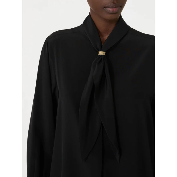 Max Mara Dry Silk Shirt with Scarf Detail in Black | Shirts | Coveti