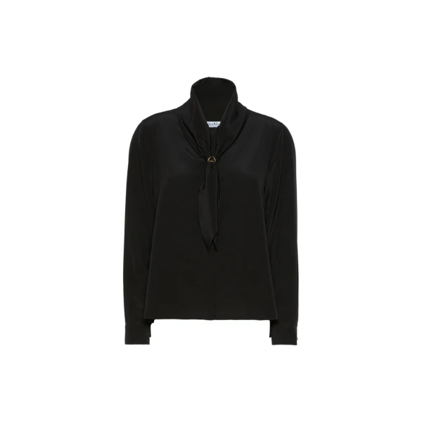 Dry Silk Shirt with Scarf Detail in Black