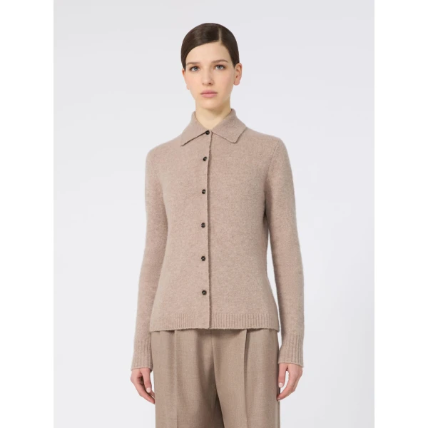 Max Mara Durante Cashmere Shirt-Cut Cardigan in Sand | Cardigan | Coveti