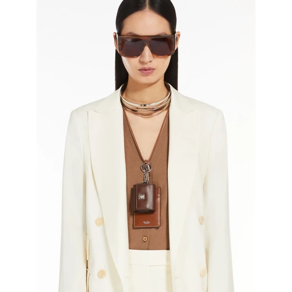 Max Mara Easyholder Leather Badge Holder in Amber Brown | Wallets & Purses | Coveti