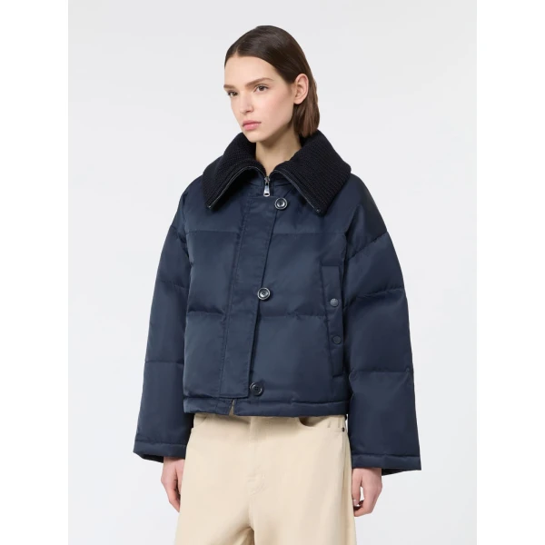 Max Mara Eburnea Technical Twill Down Jacket in Navy | Jackets | Coveti