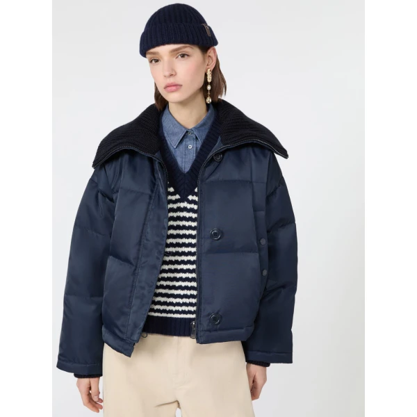 Max Mara Eburnea Technical Twill Down Jacket in Navy | Jackets | Coveti
