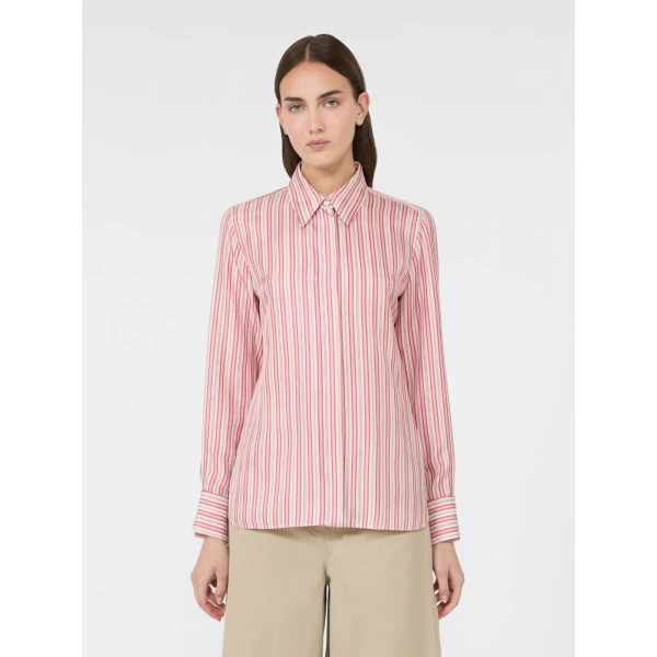 Max Mara Eccesso Stripe-Print Silk Shirt in Pink Red | Shirts | Coveti