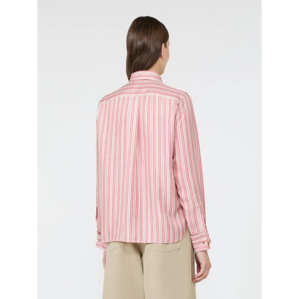 Max Mara Eccesso Stripe-Print Silk Shirt in Pink Red | Shirts | Coveti