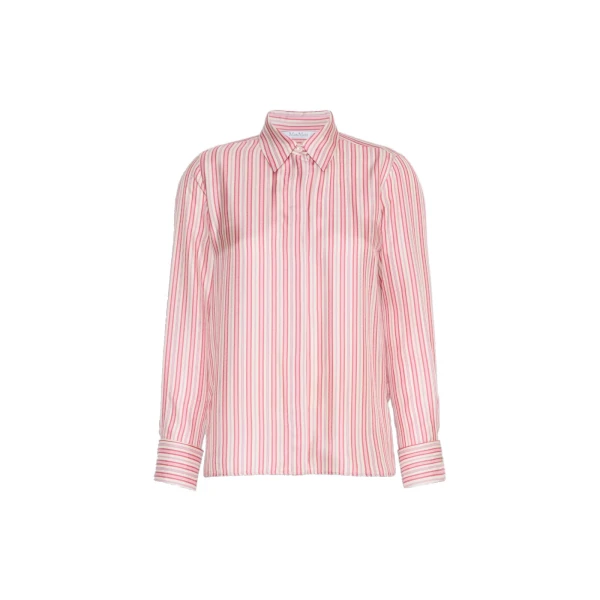 Eccesso Stripe-Print Silk Shirt in Pink Red