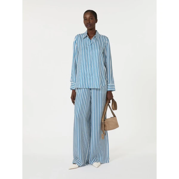Max Mara Eccesso Stripe-Print Silk Shirt in Silk White | Shirts | Coveti