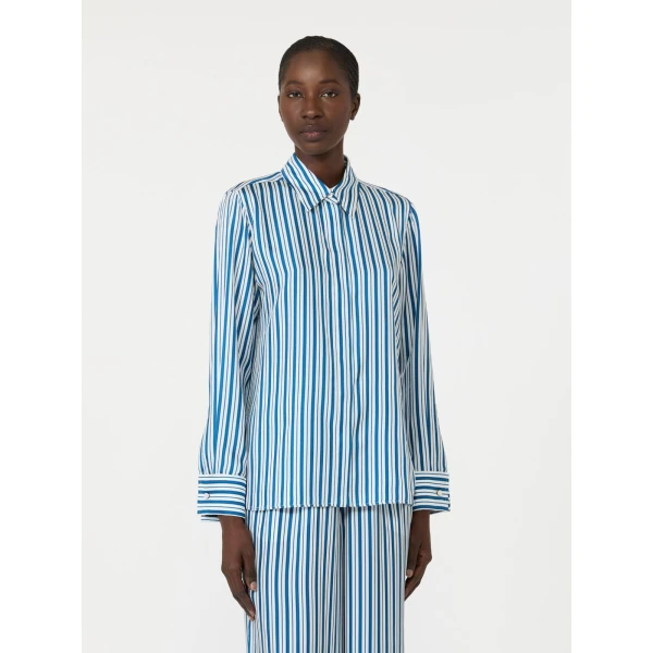 Max Mara Eccesso Stripe-Print Silk Shirt in Silk White | Shirts | Coveti