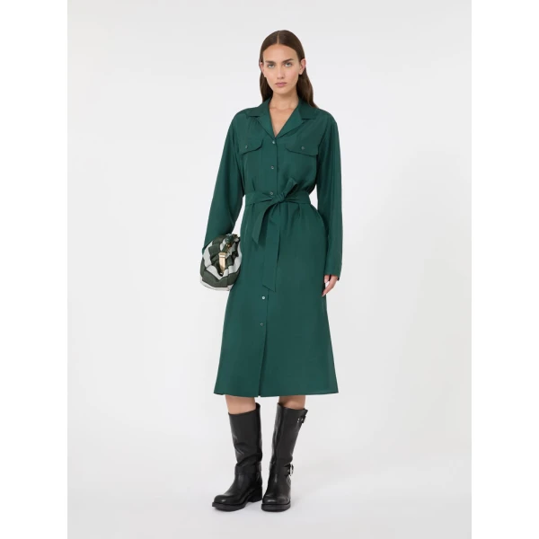 Max Mara Edile Silk Shirt Dress in Dark Green | Shirtdress | Coveti