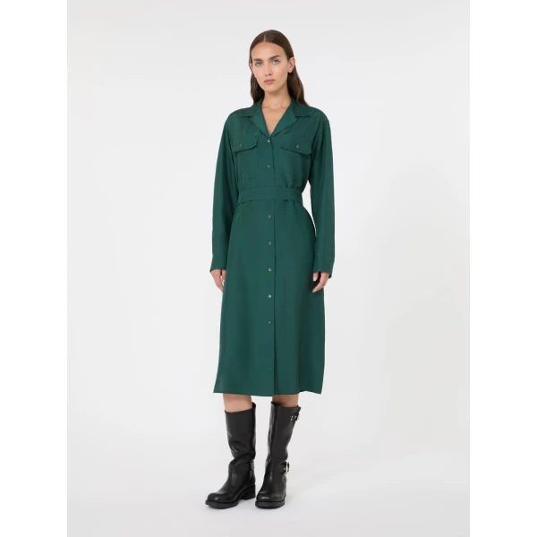 Max Mara Edile Silk Shirt Dress in Dark Green | Shirtdress | Coveti