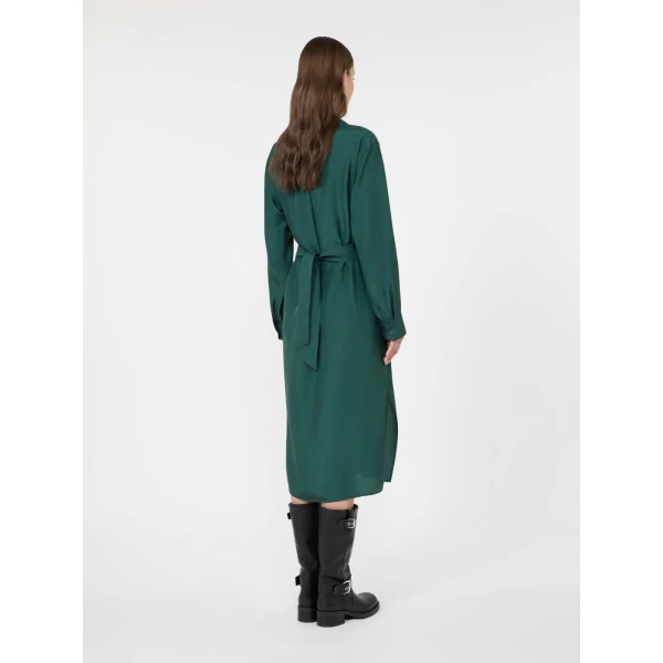 Max Mara Edile Silk Shirt Dress in Dark Green | Shirtdress | Coveti