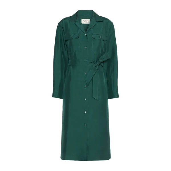 Max Mara Edile Silk Shirt Dress in Dark Green | Shirtdress | Coveti