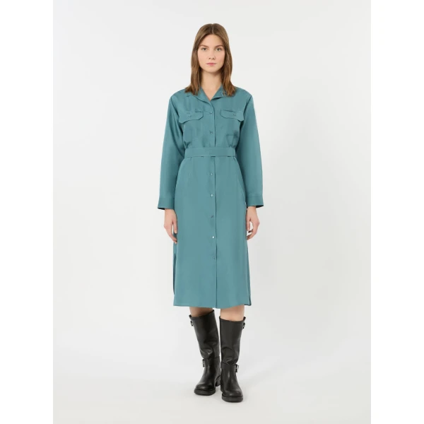 Max Mara Edile Silk Shirt Dress in Light Blue | Shirtdress | Coveti
