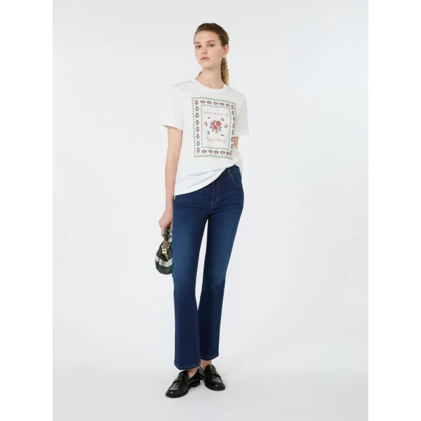 Max Mara Edison Printed Cotton T-Shirt in White | T-shirts | Coveti