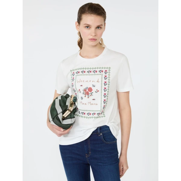 Max Mara Edison Printed Cotton T-Shirt in White | T-shirts | Coveti
