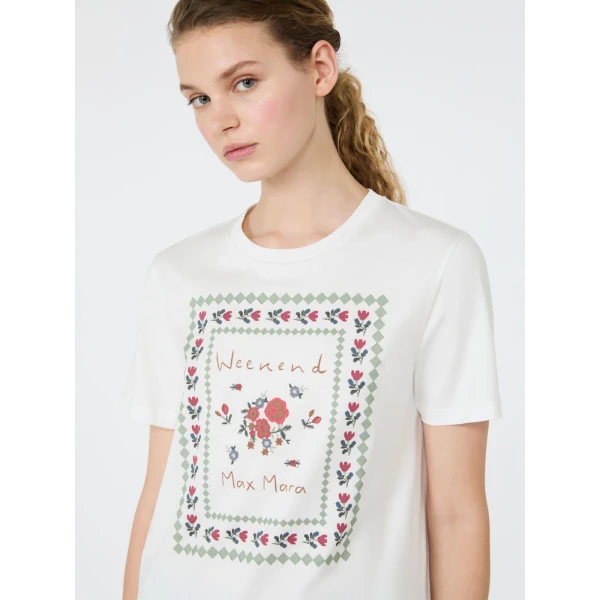 Max Mara Edison Printed Cotton T-Shirt in White | T-shirts | Coveti