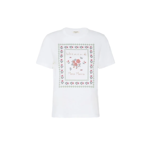Max Mara Edison Printed Cotton T-Shirt in White | T-shirts | Coveti