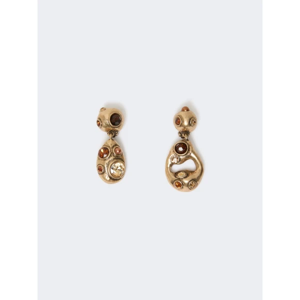 Max Mara Editti Bead and Rhinestone Drop Earrings in Gold | Earrings | Coveti