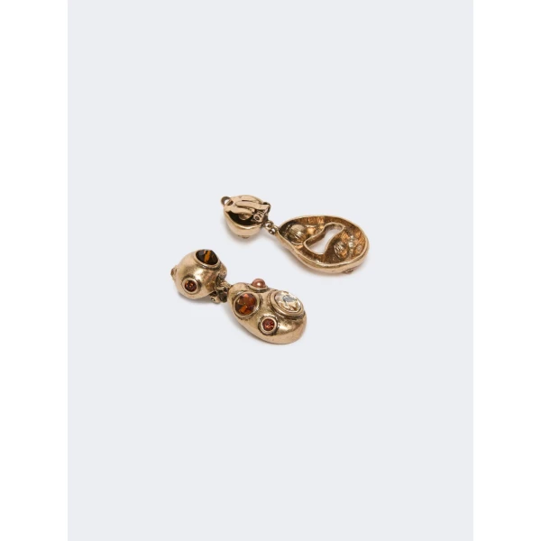Max Mara Editti Bead and Rhinestone Drop Earrings in Gold | Earrings | Coveti
