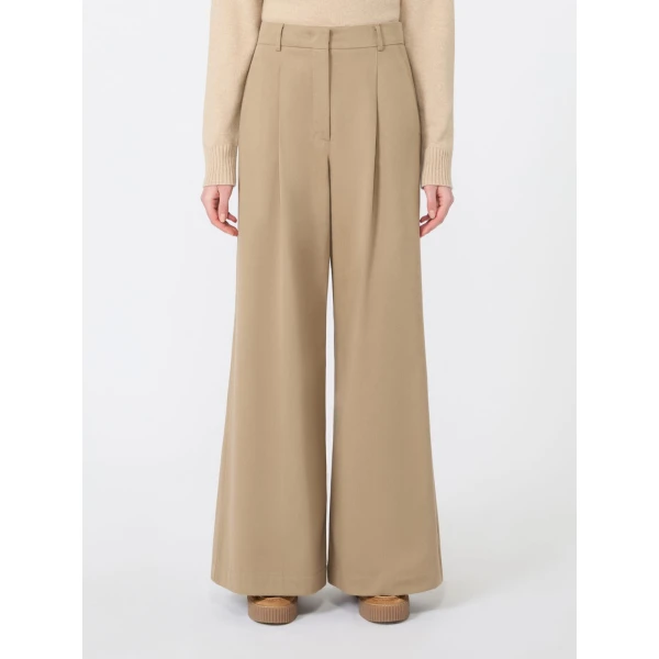 Max Mara Editto Wide Leg Cotton Drill Trousers in Beige | Wide leg pants | Coveti