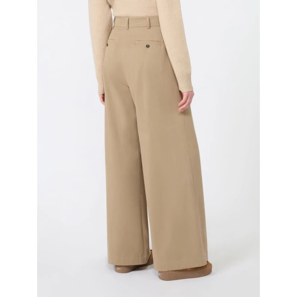 Max Mara Editto Wide Leg Cotton Drill Trousers in Beige | Wide leg pants | Coveti