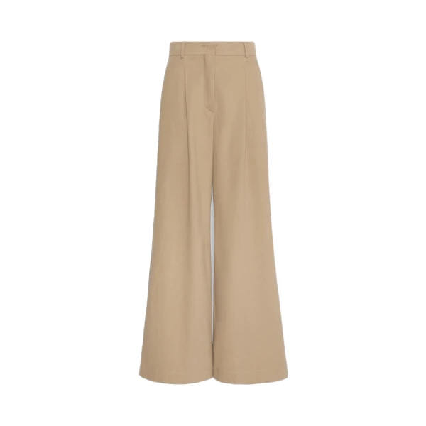 Max Mara Editto Wide Leg Cotton Drill Trousers in Beige | Wide leg pants | Coveti