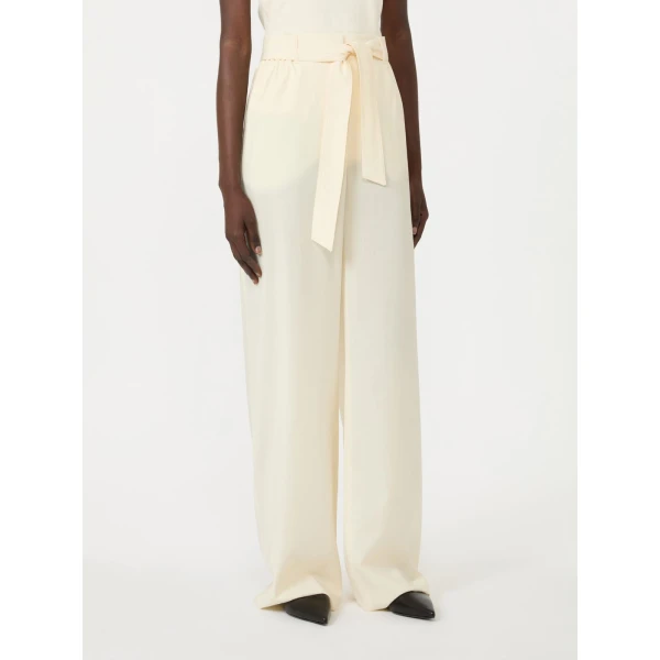 Max Mara Editto Wool Trousers with Belt in Ivory | Wide leg pants | Coveti