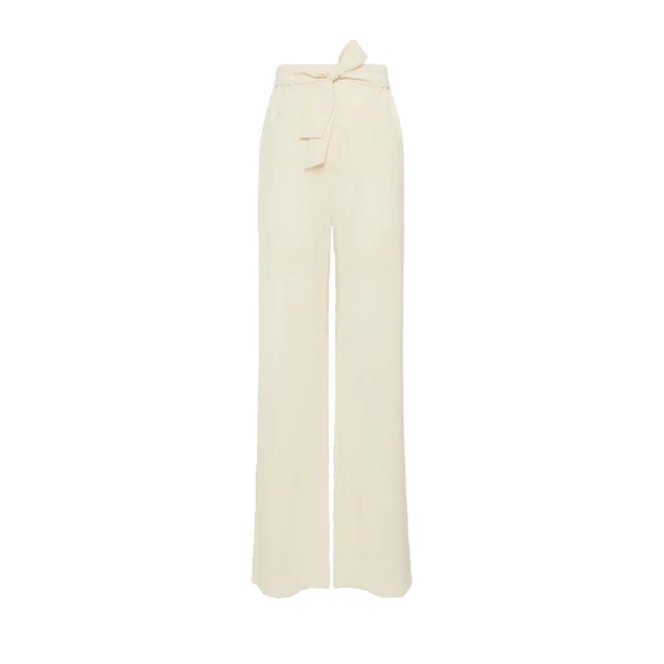 Max Mara Editto Wool Trousers with Belt in Ivory | Wide leg pants | Coveti