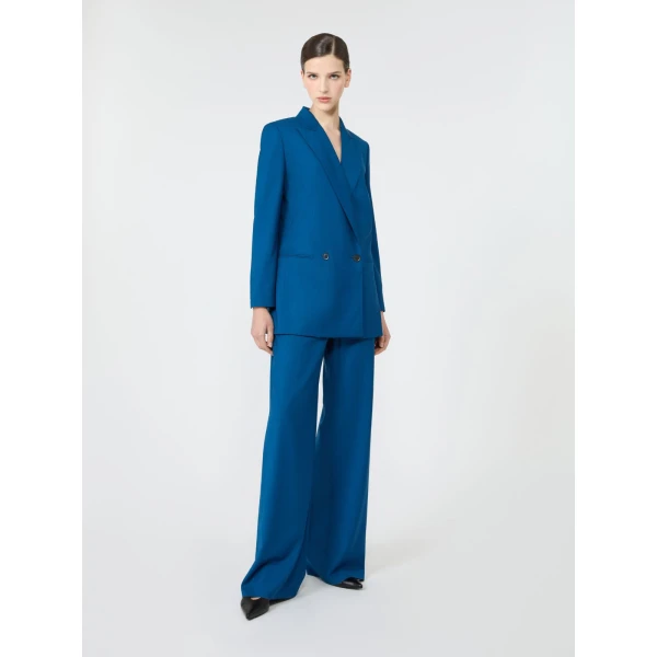 Max Mara Editto Wool Trousers with Belt in Navy | Wide leg pants | Coveti