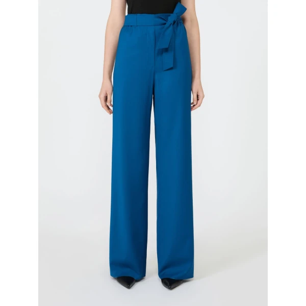 Max Mara Editto Wool Trousers with Belt in Navy | Wide leg pants | Coveti