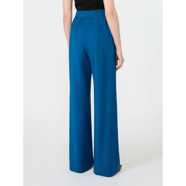 Max Mara Editto Wool Trousers with Belt in Navy | Wide leg pants | Coveti