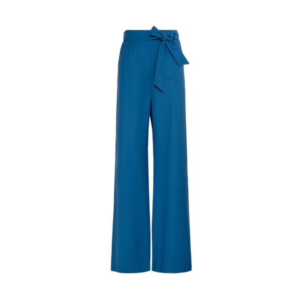 Max Mara Editto Wool Trousers with Belt in Navy | Wide leg pants | Coveti