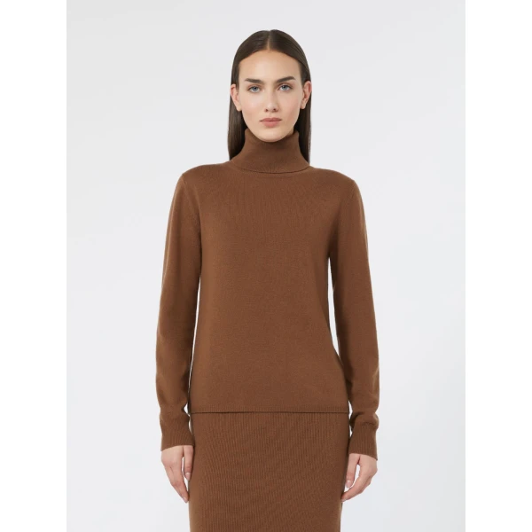 Max Mara Educata Wool and Cashmere Turtleneck Sweater in Tobacco | Turtlenecks | Coveti