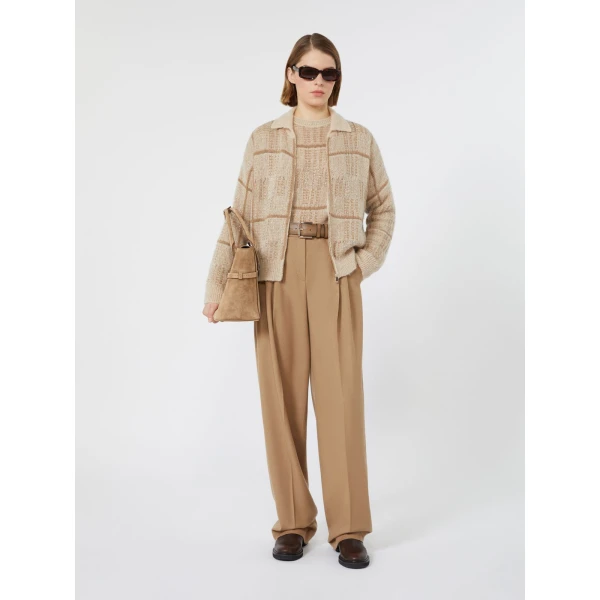 Max Mara Egizio Jacquard Wool, Mohair and Cashmere Cardigan in Ecru | Cardigan | Coveti