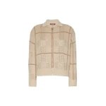 Max Mara Egizio Jacquard Wool, Mohair and Cashmere Cardigan in Ecru | Cardigan | Coveti