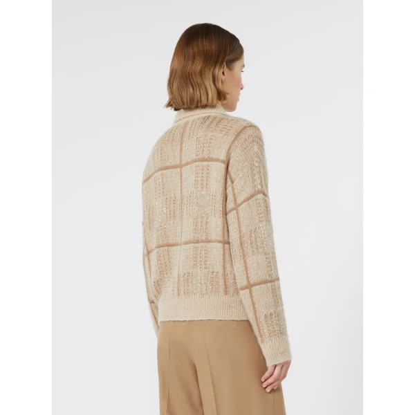 Max Mara Egizio Jacquard Wool, Mohair and Cashmere Cardigan in Ecru | Cardigan | Coveti