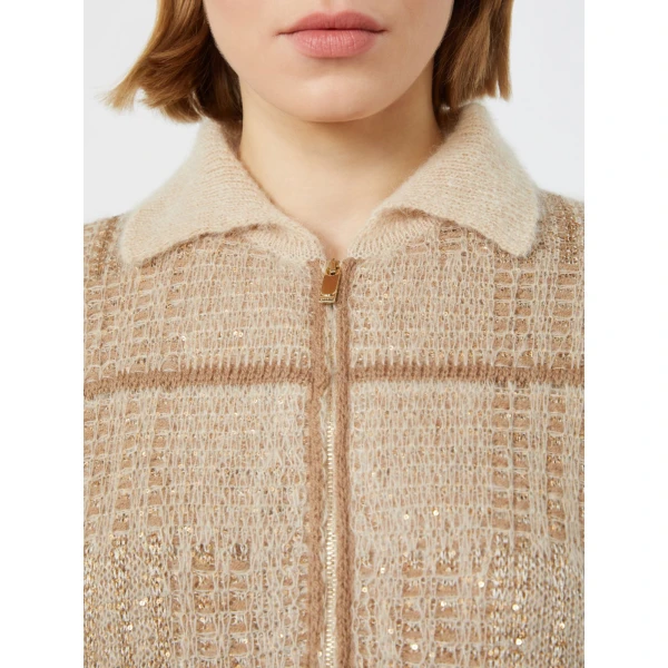 Max Mara Egizio Jacquard Wool, Mohair and Cashmere Cardigan in Ecru | Cardigan | Coveti