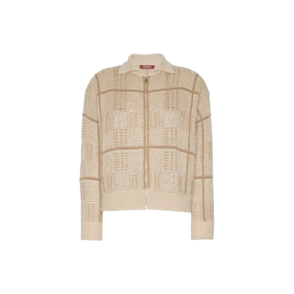 Max Mara Egizio Jacquard Wool, Mohair and Cashmere Cardigan in Ecru | Cardigan | Coveti