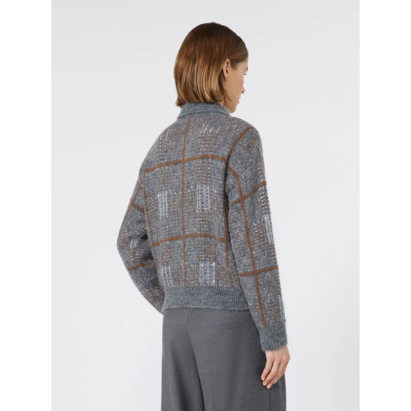 Max Mara Egizio Jacquard Wool, Mohair and Cashmere Cardigan in Medium Grey | Cardigan | Coveti