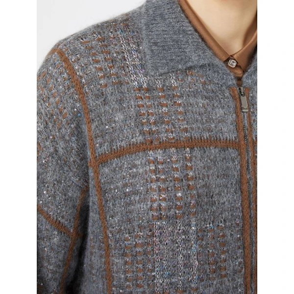Max Mara Egizio Jacquard Wool, Mohair and Cashmere Cardigan in Medium Grey | Cardigan | Coveti