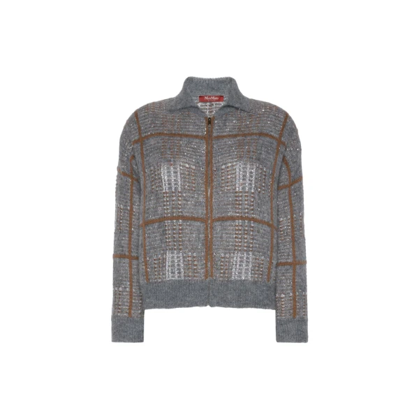 Max Mara Egizio Jacquard Wool, Mohair and Cashmere Cardigan in Medium Grey | Cardigan | Coveti